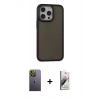 MARSİLYAN™- iPhone 13 Pro Max Kılıf Eksen Işık - Siyah Bilvis 3D Mat Cam Ekran Koruyucu + Neon Fosforlu Kamera Lens - YL
