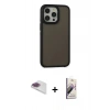 MARSİLYAN™- iPhone 13 Pro Max Kılıf Eksen Işık - Siyah Bilvis 3D Mat Cam Ekran Koruyucu + Pers Alüminyum Kamera Lens - GI