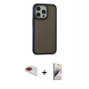 MARSİLYAN™- iPhone 13 Pro Max Kılıf Eksen Işık - Siyah Bilvis 3D Mat Cam Ekran Koruyucu + Pers Alüminyum Kamera Lens - KI