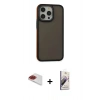 MARSİLYAN™- iPhone 13 Pro Max Kılıf Eksen Işık - Siyah Bilvis 3D Mat Cam Ekran Koruyucu + Pers Alüminyum Kamera Lens - KI