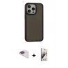 MARSİLYAN™- iPhone 13 Pro Max Kılıf Eksen Işık - Siyah Bilvis 3D Mat Cam Ekran Koruyucu + Pers Alüminyum Kamera Lens - GI