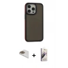 MARSİLYAN™- iPhone 13 Pro Max Kılıf Eksen Işık - Siyah Bilvis 3D Mat Cam Ekran Koruyucu + Pers Alüminyum Kamera Lens - GD