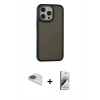 MARSİLYAN™- iPhone 13 Pro Max Kılıf Eksen Işık - Siyah Bilvis 3D Mat Cam Ekran Koruyucu + Pers Alüminyum Kamera Lens - GI