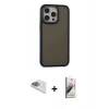 MARSİLYAN™- iPhone 13 Pro Max Kılıf Eksen Işık - Siyah Bilvis 3D Mat Cam Ekran Koruyucu + Pers Alüminyum Kamera Lens - SABE