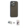 MARSİLYAN™- iPhone 13 Pro Max Kılıf Eksen Işık - Siyah Bilvis 3D Mat Cam Ekran Koruyucu + Rainbow Kamera Lens Koruma Cam - MI