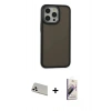 MARSİLYAN™- iPhone 13 Pro Max Kılıf Eksen Işık - Siyah Bilvis 3D Mat Cam Ekran Koruyucu + Rainbow Kamera Lens Koruma Cam - BZ