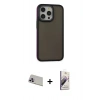 MARSİLYAN™- iPhone 13 Pro Max Kılıf Eksen Işık - Siyah Bilvis 3D Mat Cam Ekran Koruyucu + Rainbow Kamera Lens Koruma Cam - MR