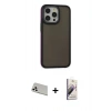MARSİLYAN™- iPhone 13 Pro Max Kılıf Eksen Işık - Siyah Bilvis 3D Mat Cam Ekran Koruyucu + Rainbow Kamera Lens Koruma Cam - BZ
