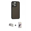 MARSİLYAN™- iPhone 13 Pro Max Kılıf Eksen Işık - Siyah Bilvis 3D Mat Cam Ekran Koruyucu + Rainbow Kamera Lens Koruma Cam - MR
