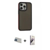 MARSİLYAN™- iPhone 13 Pro Max Kılıf Eksen Işık - Siyah Bilvis 3D Mat Cam Ekran Koruyucu + Rainbow Kamera Lens Koruma Cam - MI