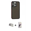 MARSİLYAN™- iPhone 13 Pro Max Kılıf Eksen Işık - Siyah Bilvis 3D Mat Cam Ekran Koruyucu + Rainbow Kamera Lens Koruma Cam - MR