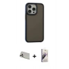 MARSİLYAN™- iPhone 13 Pro Max Kılıf Eksen Işık - Siyah Bilvis 3D Mat Cam Ekran Koruyucu + Rainbow Kamera Lens Koruma Cam - BZ