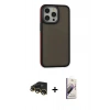 MARSİLYAN™- iPhone 13 Pro Max Kılıf Eksen Işık - Siyah Bilvis 3D Mat Cam Ekran Koruyucu + Raze Metal Kamera Lens - GD