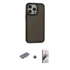 MARSİLYAN™- iPhone 13 Pro Max Kılıf Eksen Işık - Siyah Bilvis 3D Mat Cam Ekran Koruyucu + Renkli Kamera Lens Koruma Cam - TU
