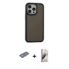 MARSİLYAN™- iPhone 13 Pro Max Kılıf Eksen Işık - Siyah Bilvis 3D Mat Cam Ekran Koruyucu + Renkli Kamera Lens Koruma Cam - SI