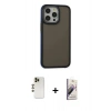 MARSİLYAN™- iPhone 13 Pro Max Kılıf Eksen Işık - Siyah Bilvis 3D Mat Cam Ekran Koruyucu + Shine Kamera Lens - GD