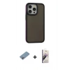 MARSİLYAN™- iPhone 13 Pro Max Kılıf Eksen Işık - Siyah Bilvis 3D Mat Cam Ekran Koruyucu + Shine Kamera Lens Koruma Cam - GI