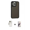 MARSİLYAN™- iPhone 13 Pro Max Kılıf Eksen Işık - Siyah Bilvis 3D Mat Cam Ekran Koruyucu + Shine Kamera Lens - GD