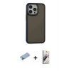 MARSİLYAN™- iPhone 13 Pro Max Kılıf Eksen Işık - Siyah Bilvis 3D Mat Cam Ekran Koruyucu + Shine Kamera Lens Koruma Cam - MI