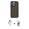 MARSİLYAN™- iPhone 13 Pro Max Kılıf Eksen Işık - Siyah Bilvis 3D Mat Cam Ekran Koruyucu + Shine Kamera Lens - GD