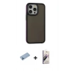 MARSİLYAN™- iPhone 13 Pro Max Kılıf Eksen Işık - Siyah Bilvis 3D Mat Cam Ekran Koruyucu + Shine Kamera Lens Koruma Cam - MI