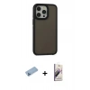 MARSİLYAN™- iPhone 13 Pro Max Kılıf Eksen Işık - Siyah Bilvis 3D Mat Cam Ekran Koruyucu + Shine Kamera Lens Koruma Cam - MI