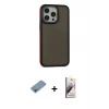 MARSİLYAN™- iPhone 13 Pro Max Kılıf Eksen Işık - Siyah Bilvis 3D Mat Cam Ekran Koruyucu + Shine Kamera Lens Koruma Cam - GI