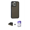 MARSİLYAN™- iPhone 13 Pro Max Kılıf Eksen Işık - Siyah Bilvis 5in1 3D Magic Cam Ekran Koruyucu + Raze Metal Kamera Lens - GD