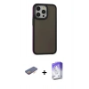 MARSİLYAN™- iPhone 13 Pro Max Kılıf Eksen Işık - Siyah Bilvis 5in1 3D Magic Cam Ekran Koruyucu + Renkli Kamera Lens Koruma Cam - TU
