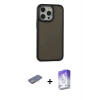 MARSİLYAN™- iPhone 13 Pro Max Kılıf Eksen Işık - Siyah Bilvis 5in1 3D Magic Cam Ekran Koruyucu + Renkli Kamera Lens Koruma Cam - SI