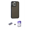 MARSİLYAN™- iPhone 13 Pro Max Kılıf Eksen Işık - Siyah Bilvis 5in1 3D Magic Cam Ekran Koruyucu + Renkli Kamera Lens Koruma Cam - TU