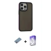 MARSİLYAN™- iPhone 13 Pro Max Kılıf Eksen Işık - Siyah Bilvis 5in1 3D Magic Cam Ekran Koruyucu + Shine Kamera Lens Koruma Cam - GI