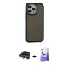 MARSİLYAN™- iPhone 13 Pro Max Kılıf Eksen Işık - Siyah Bilvis 5in1 5D Magic Hayalet Cam Ekran Koruyucu + Raze Metal Kamera Lens - GD