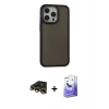 MARSİLYAN™- iPhone 13 Pro Max Kılıf Eksen Işık - Siyah Bilvis 5in1 5D Magic Hayalet Cam Ekran Koruyucu + Raze Metal Kamera Lens - GD