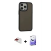 MARSİLYAN™- iPhone 13 Pro Max Kılıf Eksen Işık - Siyah Bilvis 5in1 5D Magic Hayalet Cam Ekran Koruyucu + Kırmızı Pers Alüminyum Kamera Lens
