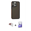 MARSİLYAN™- iPhone 13 Pro Max Kılıf Eksen Işık - Siyah Bilvis 5in1 5D Magic Hayalet Cam Ekran Koruyucu + Kırmızı Pers Alüminyum Kamera Lens