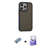 MARSİLYAN™- iPhone 13 Pro Max Kılıf Eksen Işık - Siyah Bilvis 5in1 5D Magic Hayalet Cam Ekran Koruyucu + Pembe Shine Kamera Lens Koruma Cam