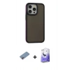 MARSİLYAN™- iPhone 13 Pro Max Kılıf Eksen Işık - Siyah Bilvis 5in1 5D Magic Hayalet Cam Ekran Koruyucu + Pembe Shine Kamera Lens Koruma Cam