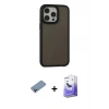 MARSİLYAN™- iPhone 13 Pro Max Kılıf Eksen Işık - Siyah Bilvis 5in1 5D Magic Hayalet Cam Ekran Koruyucu + Pembe Shine Kamera Lens Koruma Cam