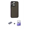 MARSİLYAN™- iPhone 13 Pro Max Kılıf Eksen Işık - Siyah Bilvis 5in1 5D Magic Hayalet Cam Ekran Koruyucu + Renkli Kamera Lens Koruma Cam - PE