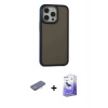 MARSİLYAN™- iPhone 13 Pro Max Kılıf Eksen Işık - Siyah Bilvis 5in1 5D Magic Hayalet Cam Ekran Koruyucu + Renkli Kamera Lens Koruma Cam - PE