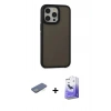 MARSİLYAN™- iPhone 13 Pro Max Kılıf Eksen Işık - Siyah Bilvis 5in1 5D Magic Hayalet Cam Ekran Koruyucu + Renkli Kamera Lens Koruma Cam - YL