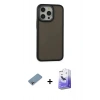 MARSİLYAN™- iPhone 13 Pro Max Kılıf Eksen Işık - Siyah Bilvis 5in1 5D Magic Hayalet Cam Ekran Koruyucu + Shine Kamera Lens Koruma Cam - GI