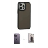 MARSİLYAN™- iPhone 13 Pro Max Kılıf Eksen Işık - Siyah Bilvis Hayalet Cam Ekran Koruyucu + Neon Fosforlu Kamera Lens - BZ