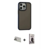 MARSİLYAN™- iPhone 13 Pro Max Kılıf Eksen Işık - Siyah Bilvis Hayalet Cam Ekran Koruyucu + Rainbow Kamera Lens Koruma Cam - BZ