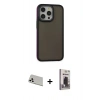 MARSİLYAN™- iPhone 13 Pro Max Kılıf Eksen Işık - Siyah Bilvis Hayalet Cam Ekran Koruyucu + Rainbow Kamera Lens Koruma Cam - BZ