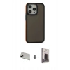 MARSİLYAN™- iPhone 13 Pro Max Kılıf Eksen Işık - Siyah Bilvis Hayalet Cam Ekran Koruyucu + Rainbow Kamera Lens Koruma Cam - BZ