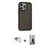 MARSİLYAN™- iPhone 13 Pro Max Kılıf Eksen Işık - Siyah Bilvis Hayalet Cam Ekran Koruyucu + Pers Alüminyum Kamera Lens - GD