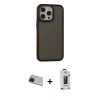 MARSİLYAN™- iPhone 13 Pro Max Kılıf Eksen Işık - Siyah Bilvis Hayalet Cam Ekran Koruyucu + Rainbow Kamera Lens Koruma Cam - KI