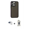 MARSİLYAN™- iPhone 13 Pro Max Kılıf Eksen Işık - Siyah Bilvis Hayalet Cam Ekran Koruyucu + Lacivert Pers Alüminyum Kamera Lens